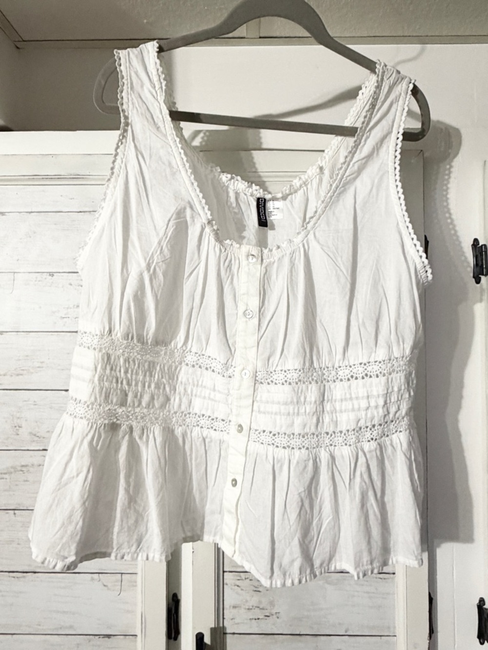 H&M Divided White Boho Peplum Tank Top XL Cotton Lace Trim